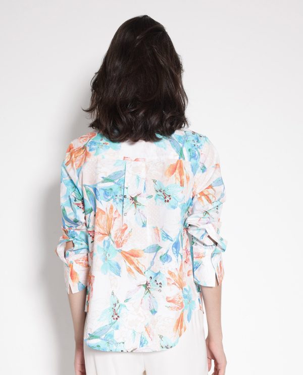 Off-White Cuffed Sleeve Collared Collar Button Relaxed Fit Floral Print Top