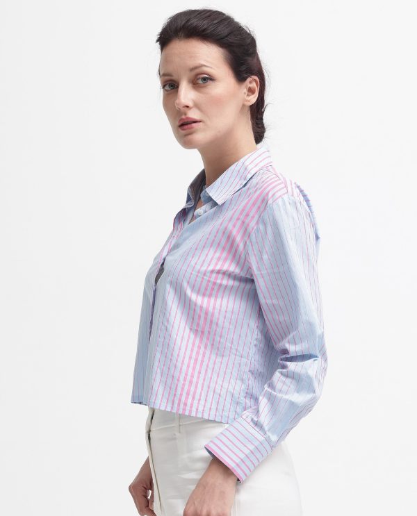 Light Purple Cotton Fabric Full Sleeve Collared Neck Button Closure Stripe Cropped Fit Shirt