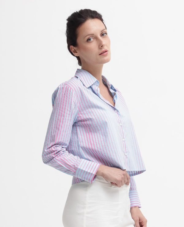 Light Purple Cotton Fabric Full Sleeve Collared Neck Button Closure Stripe Cropped Fit Shirt