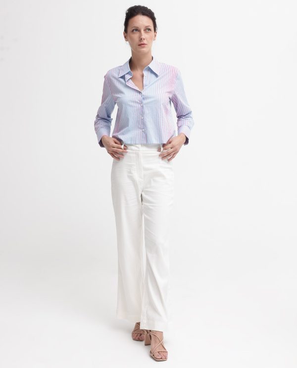 Light Purple Cotton Fabric Full Sleeve Collared Neck Button Closure Stripe Cropped Fit Shirt