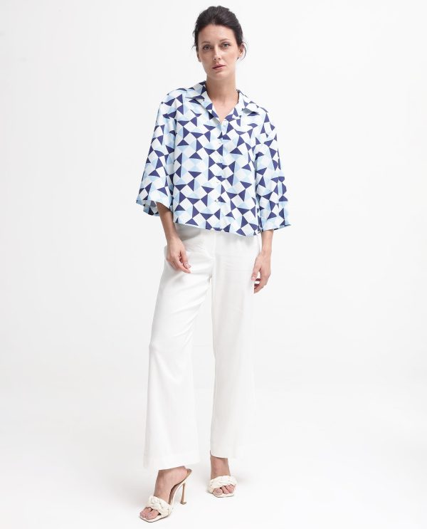 Collared Neck Button Closure Geometric Print Shirt