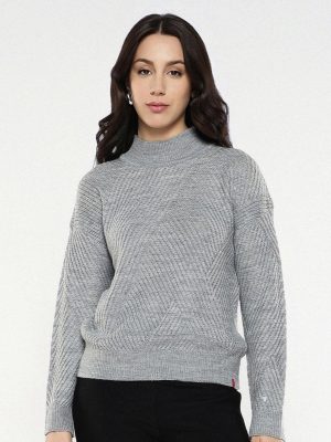 Grey Relaxed Fit Plain Sweater