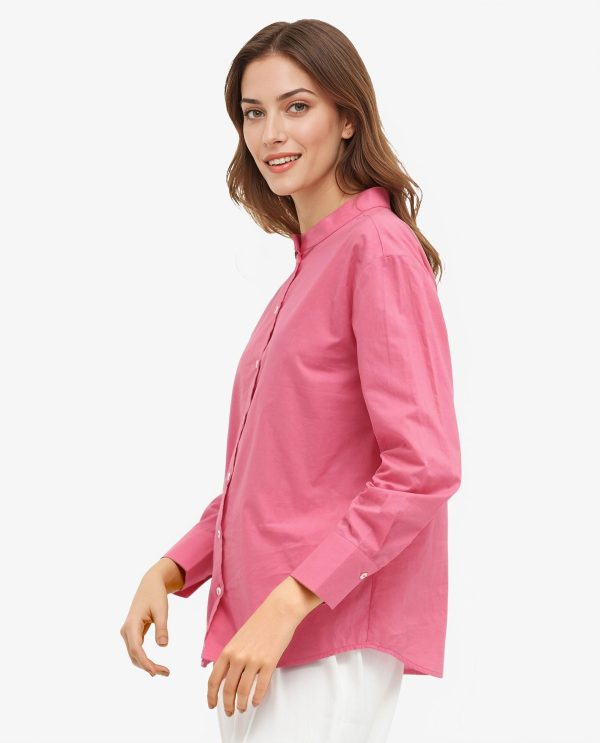 Light Pink Cotton Fabric Mandarin Collar Solid Shirt