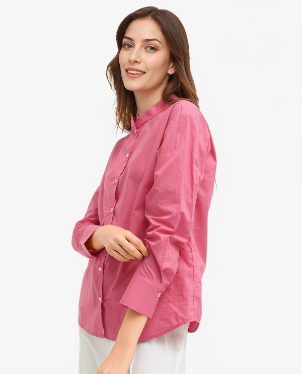 Light Pink Cotton Fabric Mandarin Collar Solid Shirt