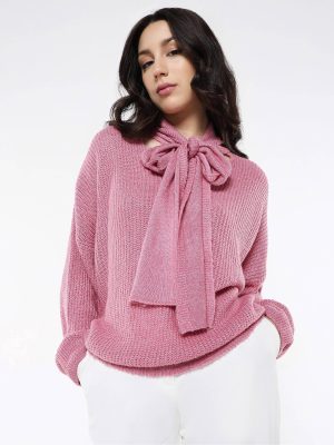 Light Pink Acrylic Nylon Fabric Oversized Fit Plain Sweater