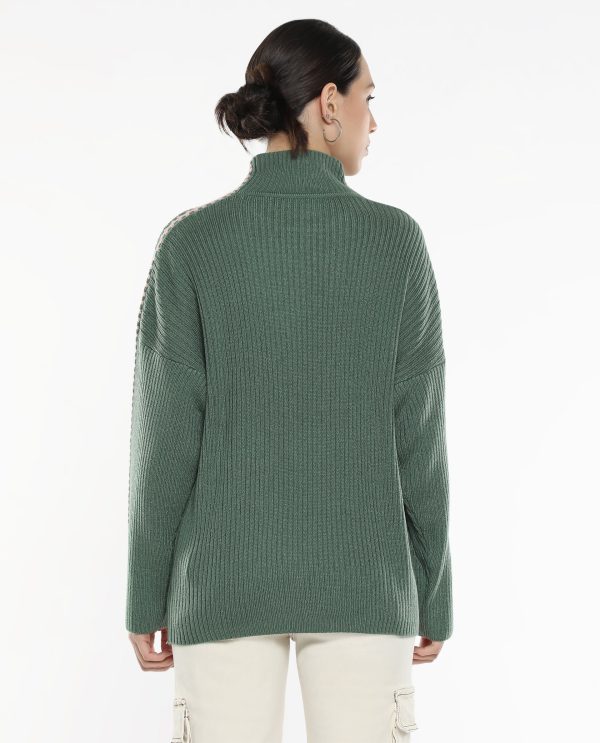 Olive Acrylic Fabric Relaxed Fit Plain Sweater