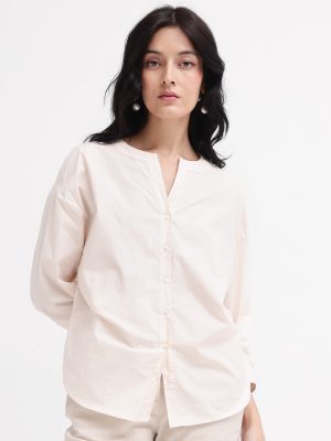 Beige Collared Neck Stripe Regular Fit Shirt