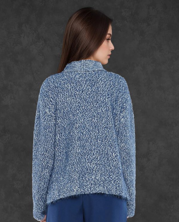 Blue Polyester Nylon Fabric Oversized Fit Plain Sweater