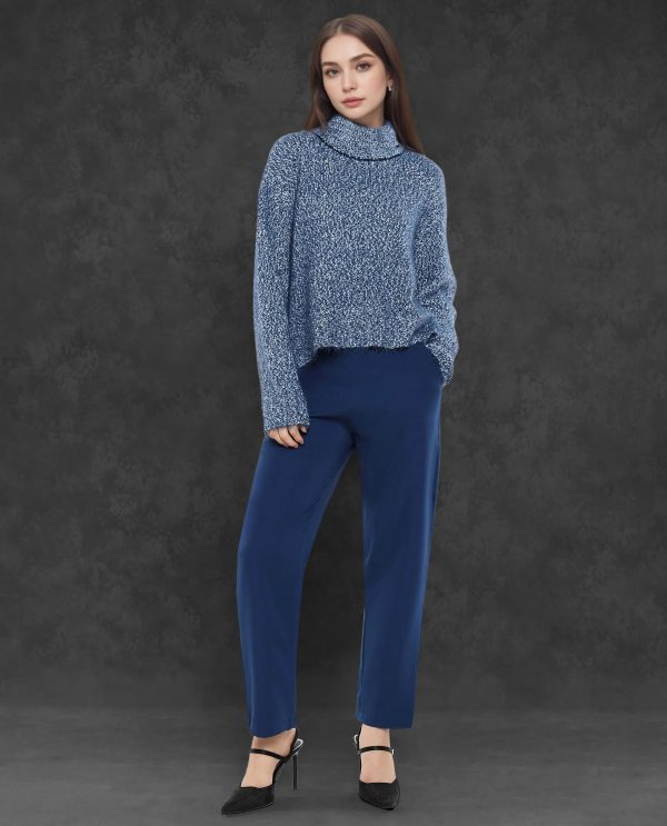 Blue Polyester Nylon Fabric Oversized Fit Plain Sweater