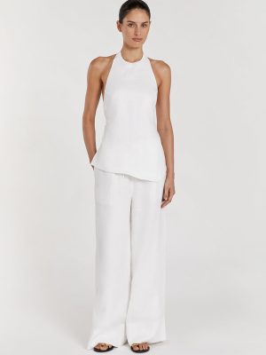 White Linen Asym Halteer Top