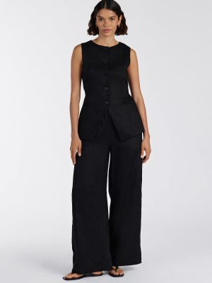 Black Linen Elstic Waist Pants