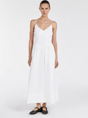 White Linen Midi Dress