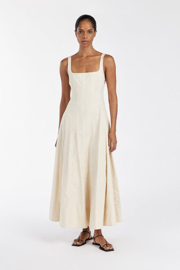 Cream Stripe Midi Dress