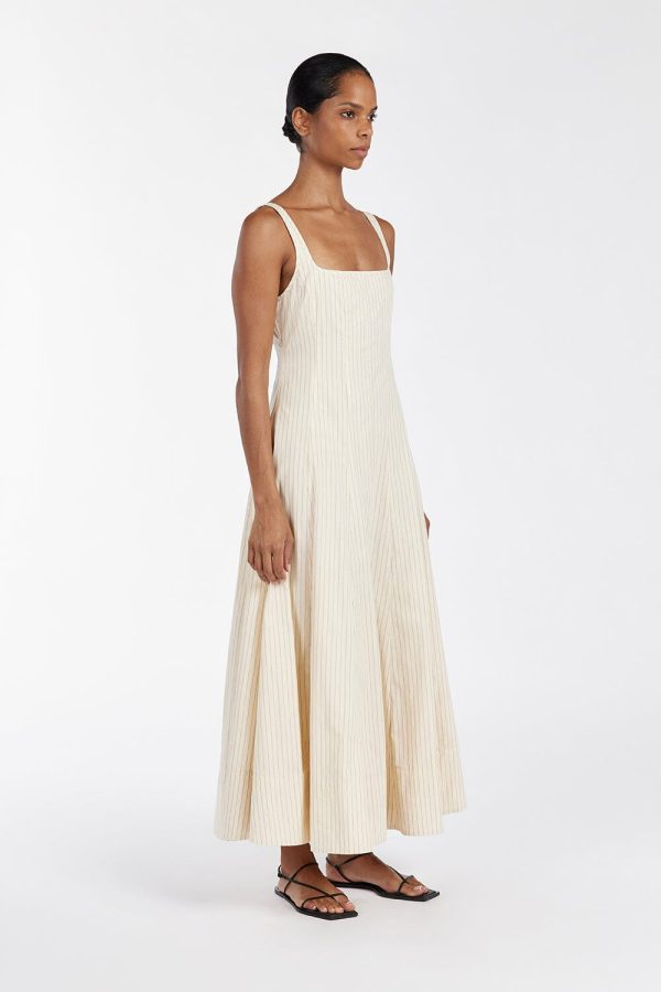 Cream Stripe Midi Dress