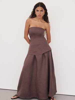 Chocolate Linen Strapless Dress