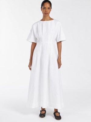 White Boatneck Midi Dress