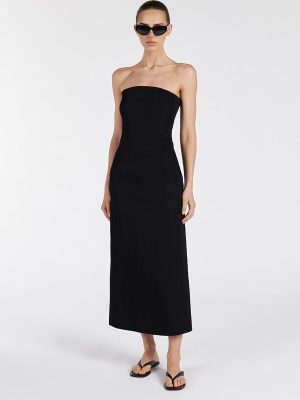 Black Strapeless Midi Dress