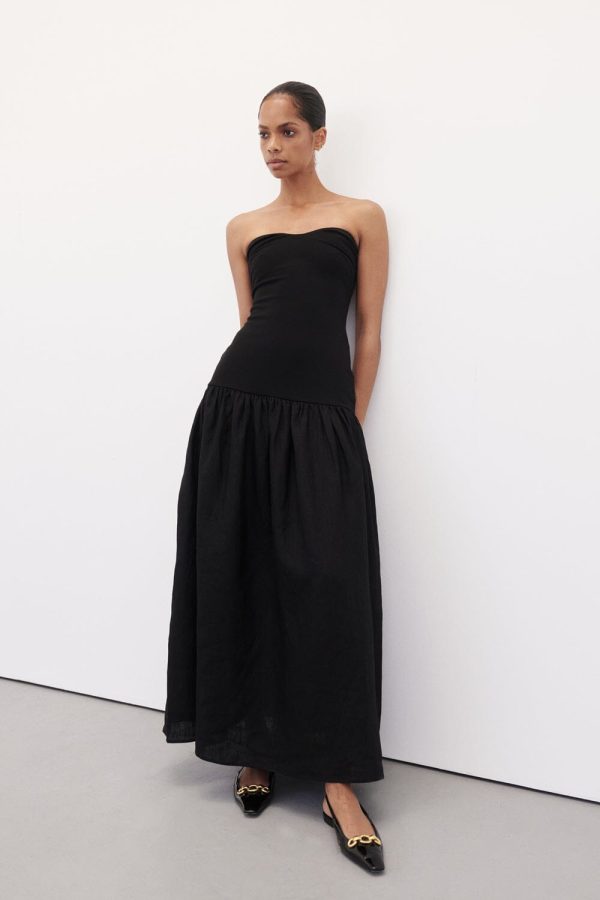Black Strapless Midi Dress