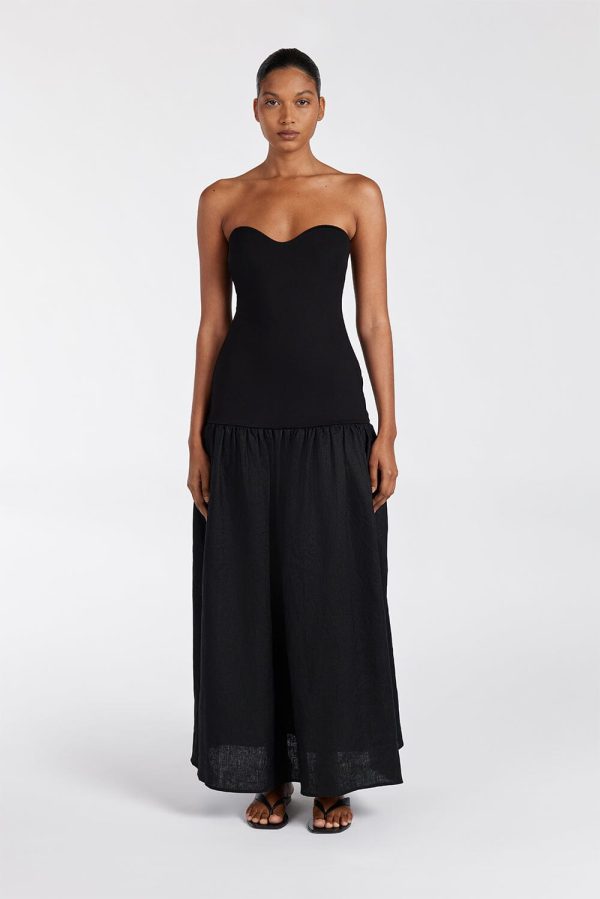 Black Strapless Midi Dress