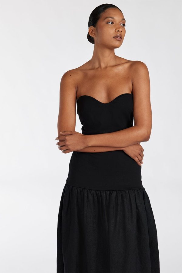 Black Strapless Midi Dress