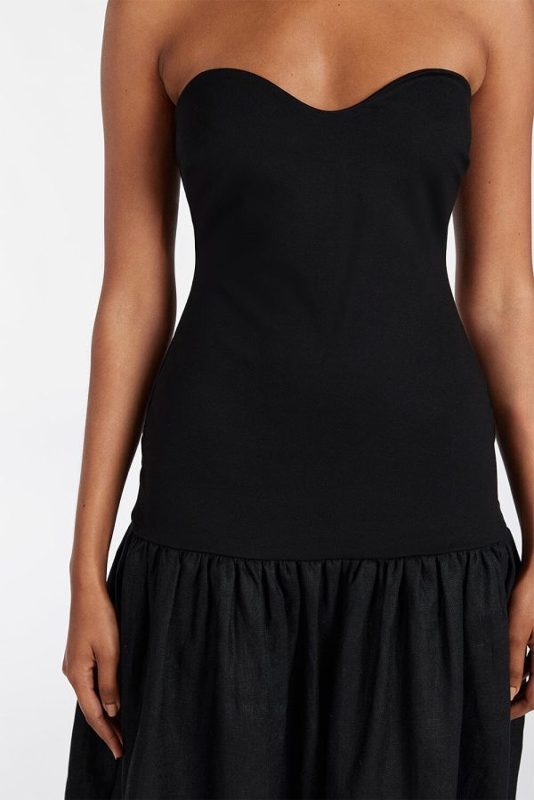 Black Strapless Midi Dress