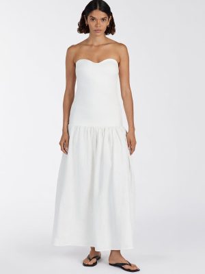 White Strepless Midi Dress