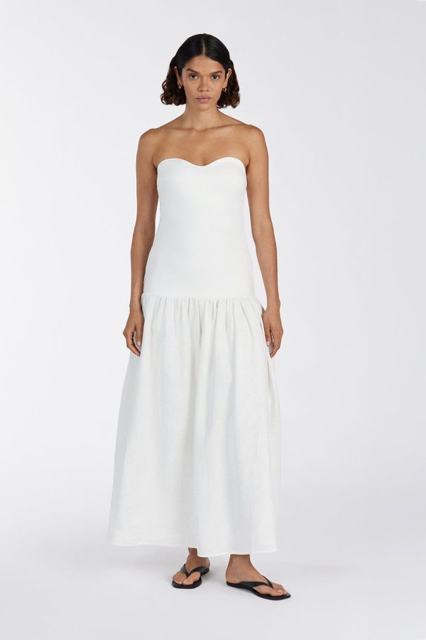 White Strepless Midi Dress