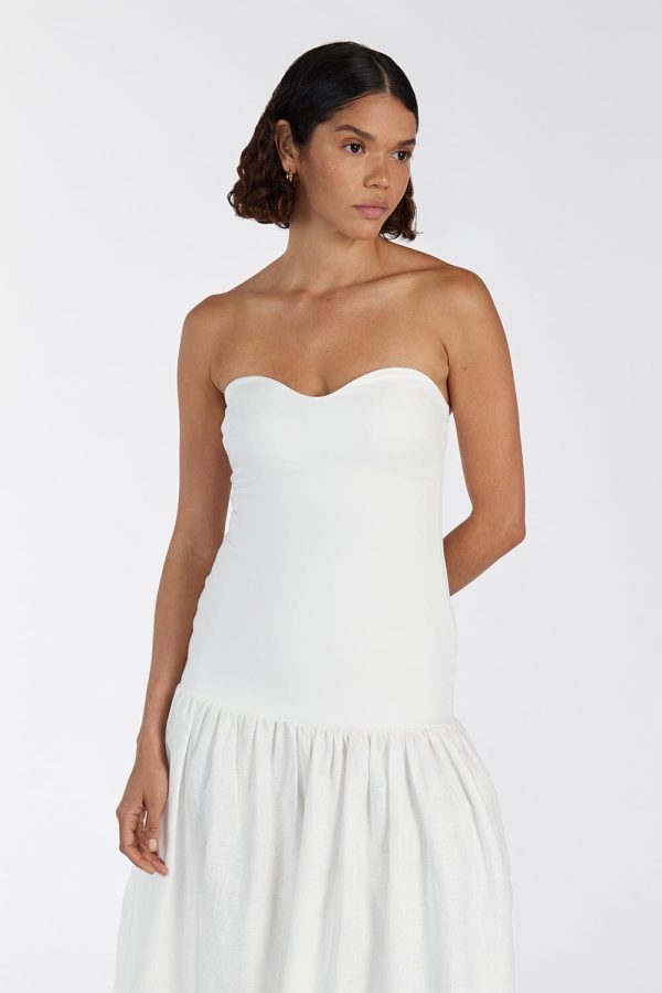 White Strepless Midi Dress