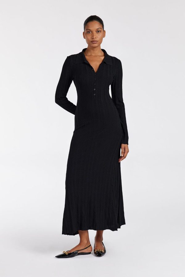 Black Polo Knit Midi Dress