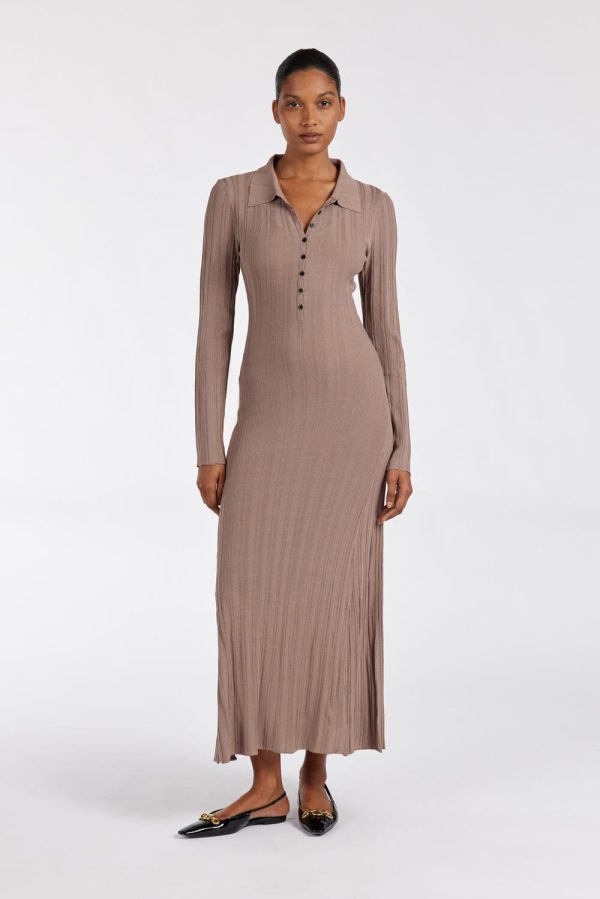 Taupe Polo Knit Midi Dress