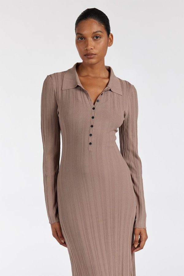 Taupe Polo Knit Midi Dress