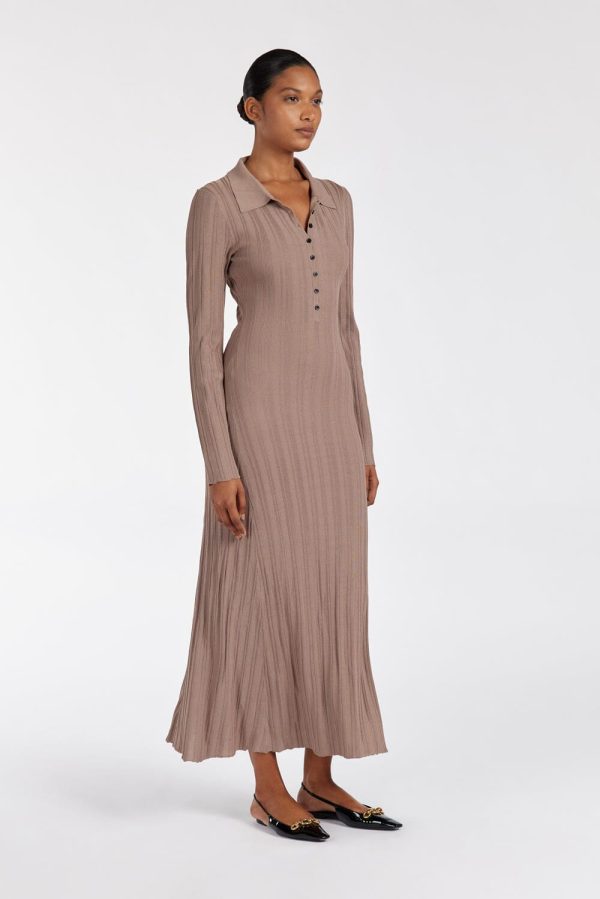 Taupe Polo Knit Midi Dress