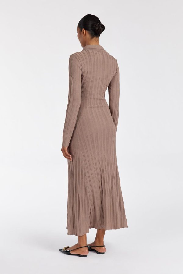 Taupe Polo Knit Midi Dress