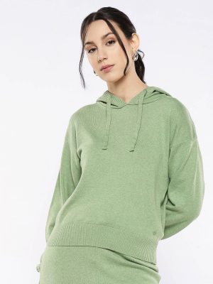 Plain Hooded Plain Sweater Dusky Green