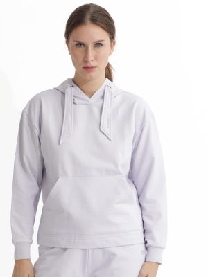 Purple Full Sleeves Hooded Regular Fit Plain Sweatshirt