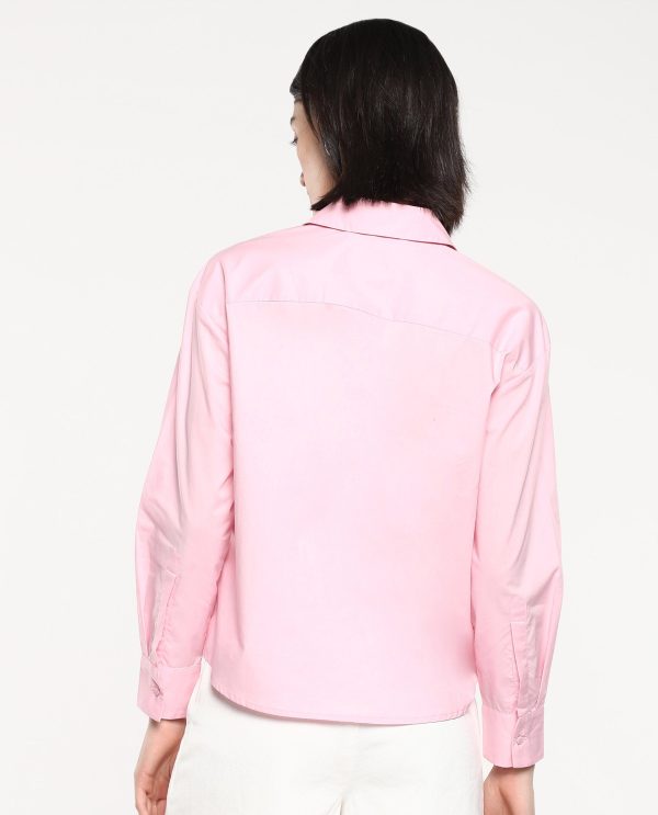 Pink Cuffed Sleeve Collared Neck Button Closure Plain Shirt