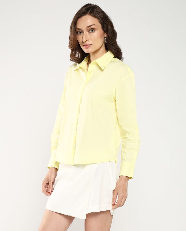 Cuffed Sleeve Collared Neck Button Closure Plain Shirt