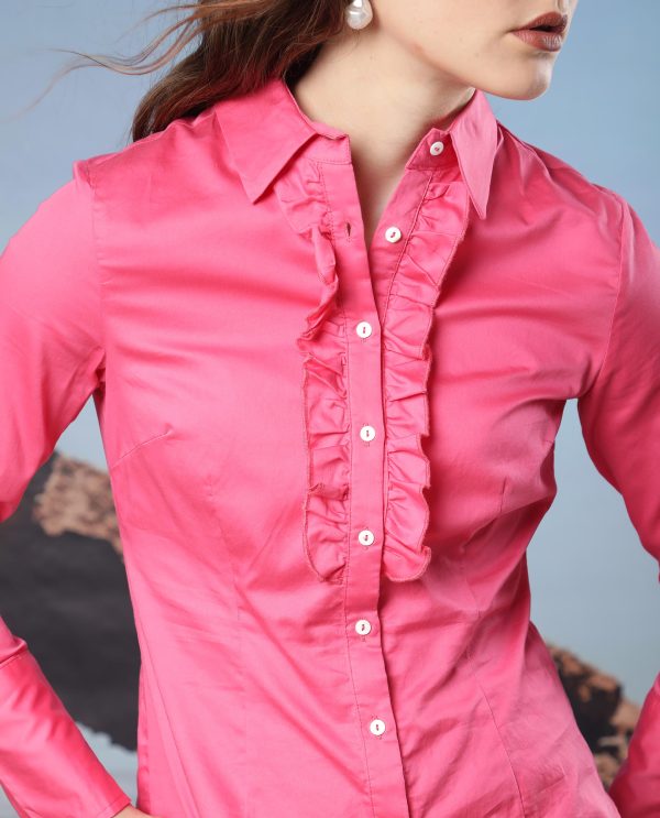 Light Pink Cotton Fabric Regular Fit Shirt Collar Full Sleeves Solid Top