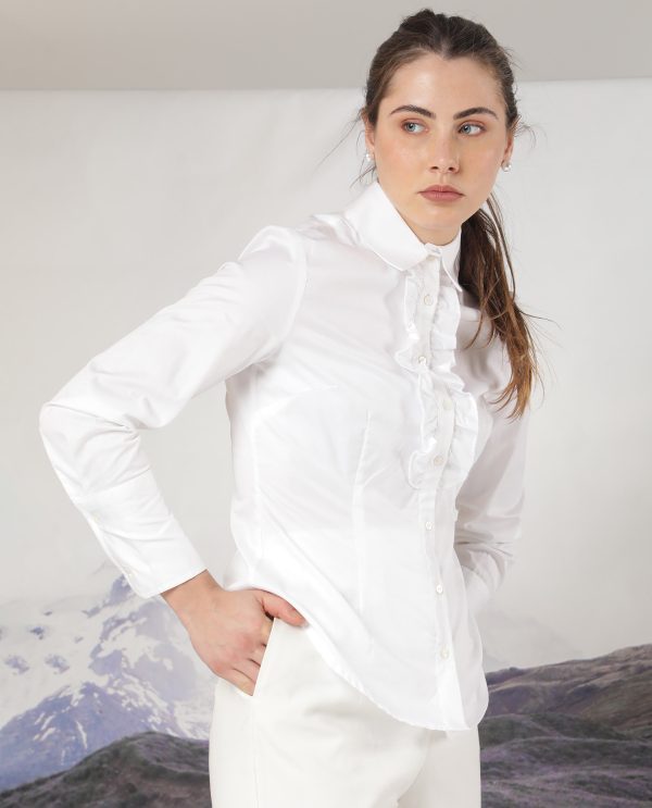 White Button Closure Shirt Collar Regular Fit Plain Top