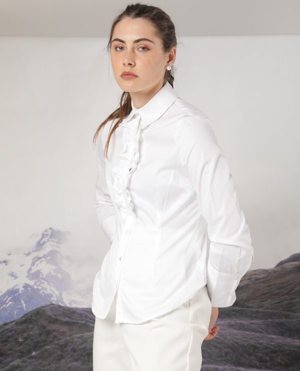 White Button Closure Shirt Collar Regular Fit Plain Top