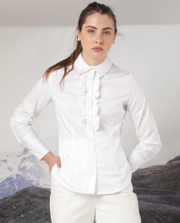 White Button Closure Shirt Collar Regular Fit Plain Top