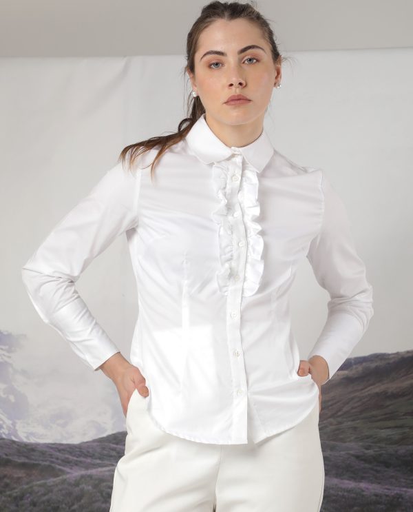 White Button Closure Shirt Collar Regular Fit Plain Top