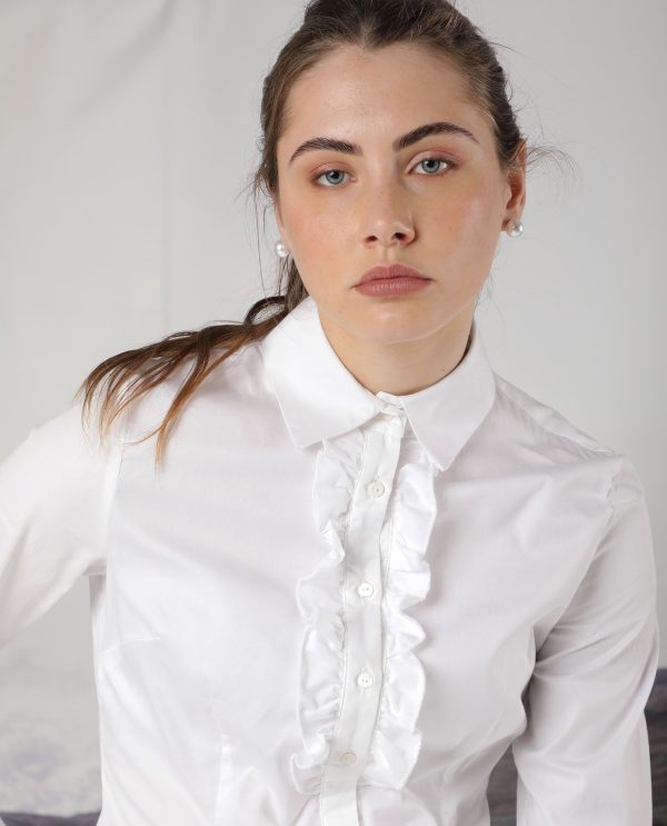 White Button Closure Shirt Collar Regular Fit Plain Top