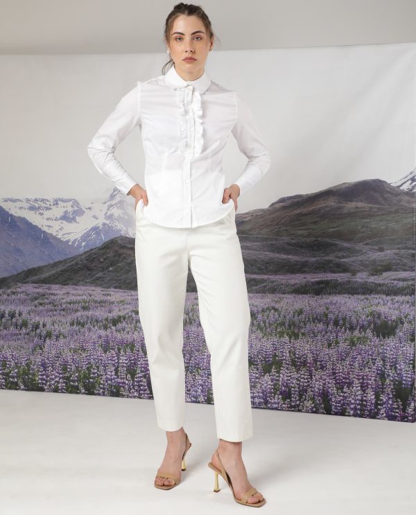 White Button Closure Shirt Collar Regular Fit Plain Top