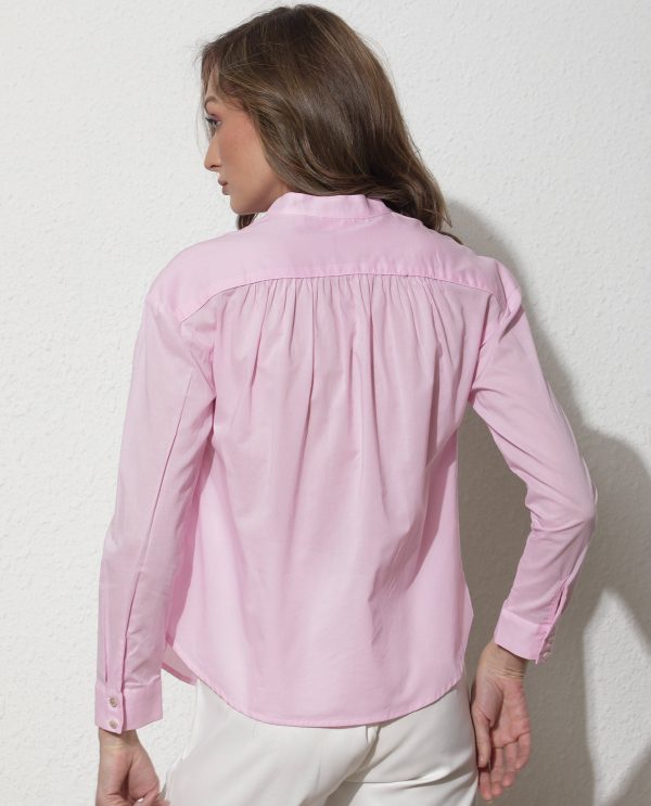 Purple Cotton Fabric Full Sleeves Button Closure Band Collar Regular Fit Plain Shirt