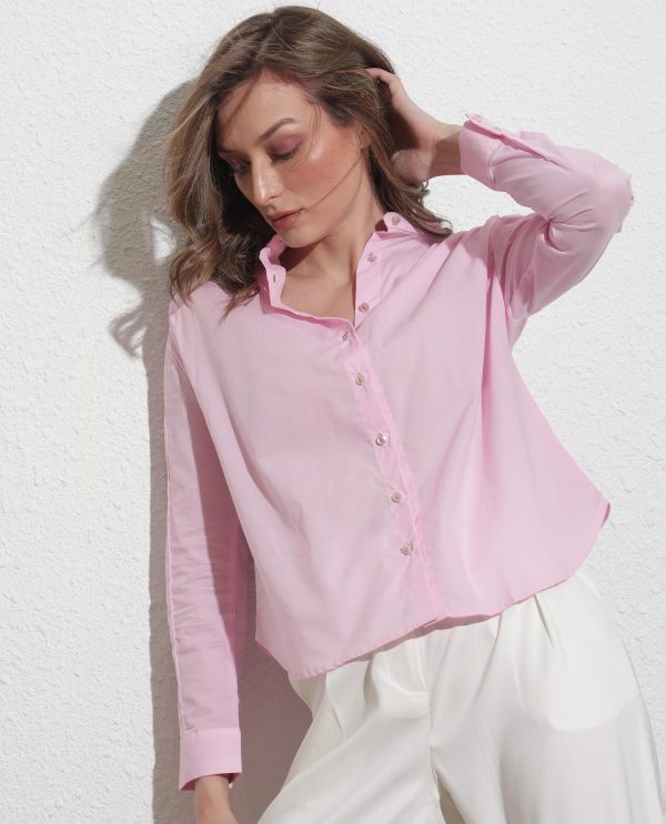 Purple Cotton Fabric Full Sleeves Button Closure Band Collar Regular Fit Plain Shirt