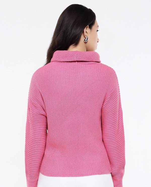 Aurora Pink Relaxed Fit Kimono Sleeve Turtle Neck Plain Sweater