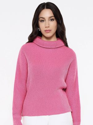 Aurora Pink Relaxed Fit Kimono Sleeve Turtle Neck Plain Sweater