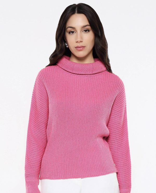 Aurora Pink Relaxed Fit Kimono Sleeve Turtle Neck Plain Sweater