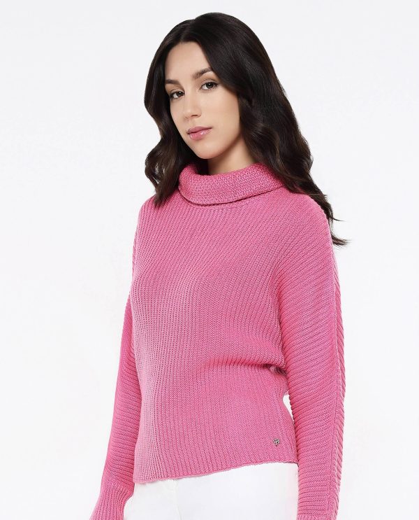 Aurora Pink Relaxed Fit Kimono Sleeve Turtle Neck Plain Sweater